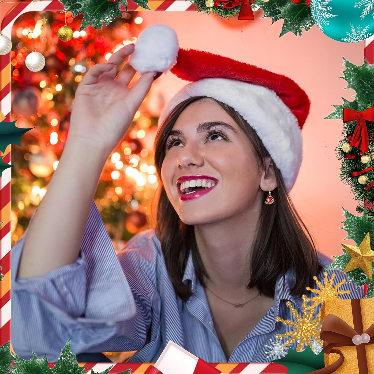 6 Pairs Christmas Earrings, Xmas Dangle Earrings Christmas Stud for Women Christmas Reindeer Stocking Gift Tree Hat Crutches Cute Jewelry Festival Party Supplies - Image 7