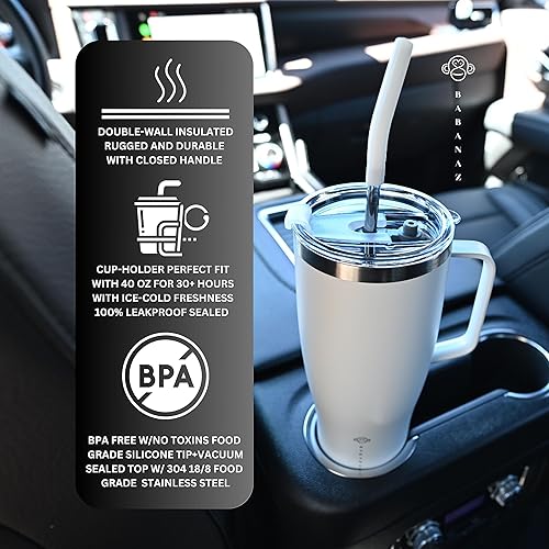 Miniatura 4 de Vaso de 40 onzas con asa y tapa con pajilla, botella de agua reutilizable de acero inoxidable, taza aislada de viaje, apta para tazas, regalos para