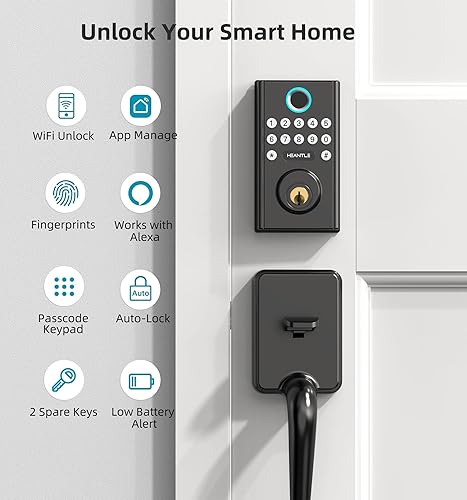 Miniatura 9 de Cerradura inteligente WiFi para puerta delantera, cerradura de puerta de entrada sin llave, teclado de huellas dactilares, Bluetooth, aplicación