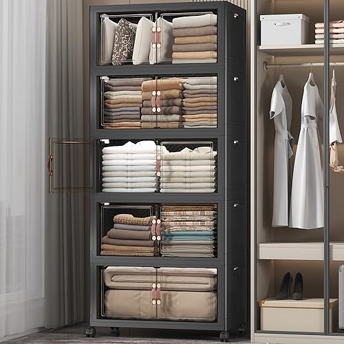 Miniatura 36 de Contenedores de almacenamiento extra grandes apilables con tapas y ruedas y puerta, 448QT-112QT/28GAL*4Pack Organizadores de armario plegables y