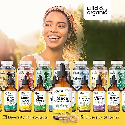 Miniatura 8 de Wild & Organic Gotas de maca Ashwagandha para hombres y mujeres, raíz de maca peruana y tintura de ashwagandha para apoyo general, suplemento de