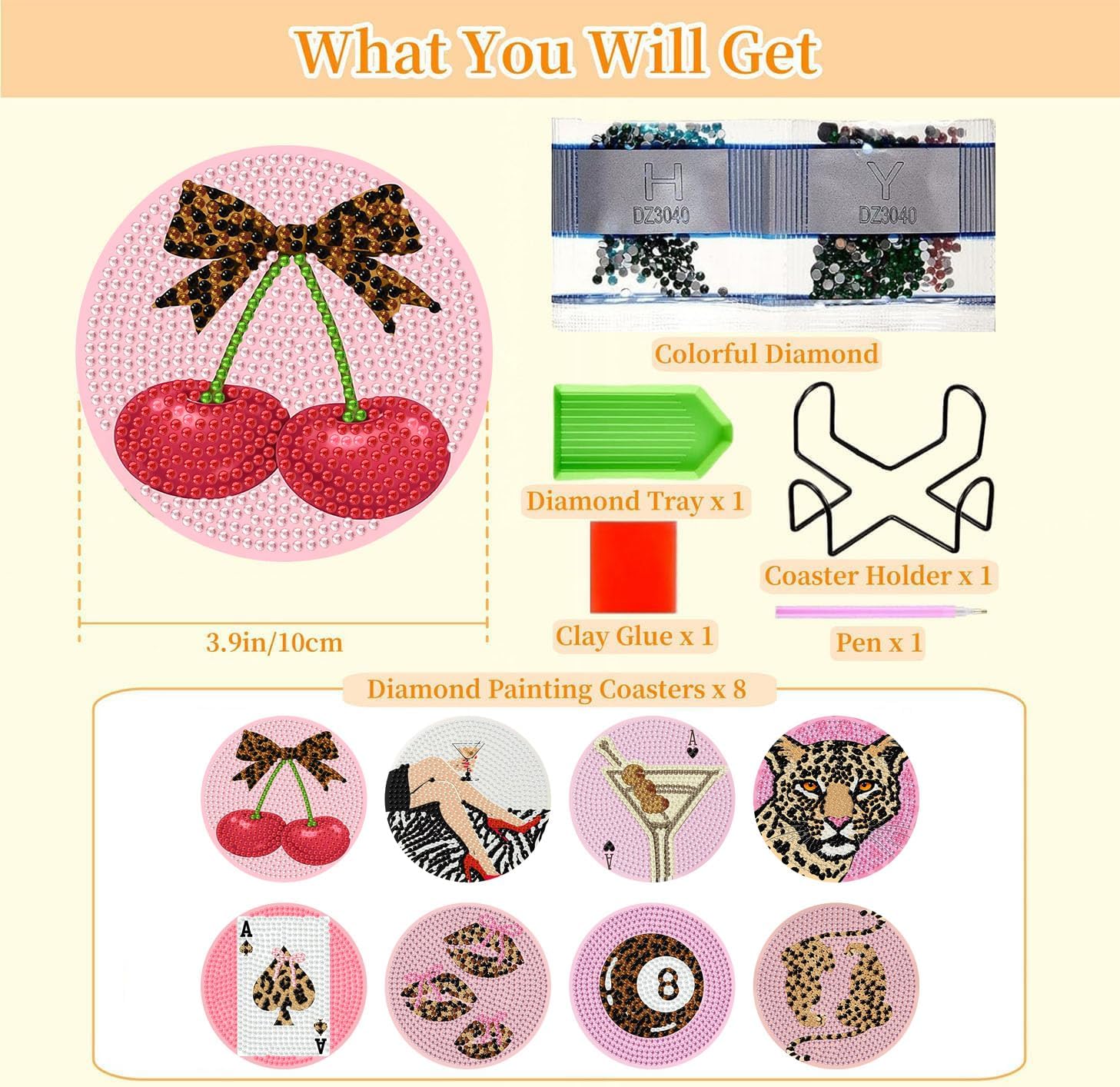 8 PCS Leopard Print Diamond Art Coasters 4×4 Inch image 4