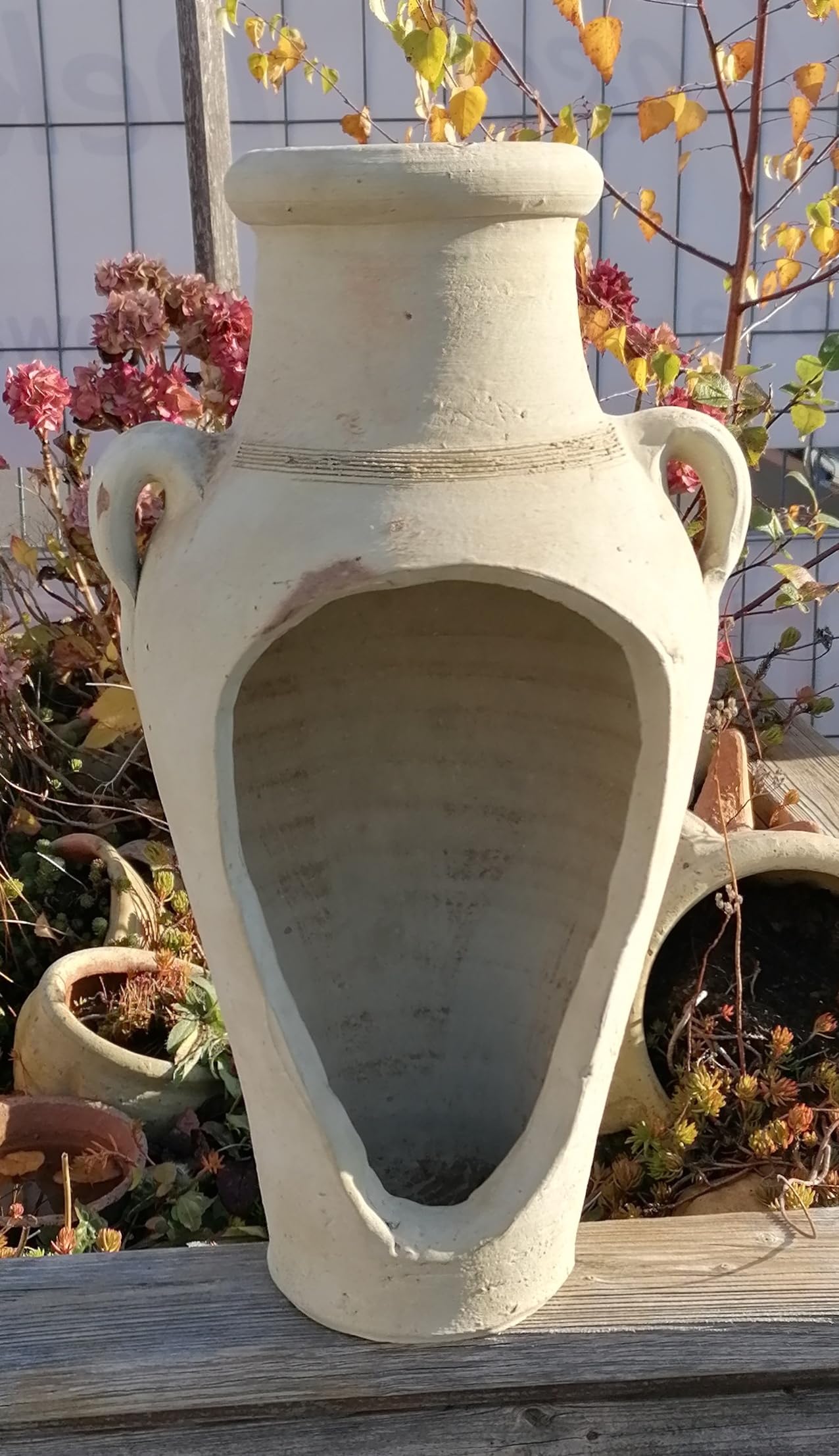 Generisch B-Ware ! Rustikale offene bepflanzbare Amphore ca. 50 cm hoch mit 2 Henkel aus Terracotta Terrakotta Vase Liegeamphore Blumentopf Pflanzgefäß Pflanzamphore