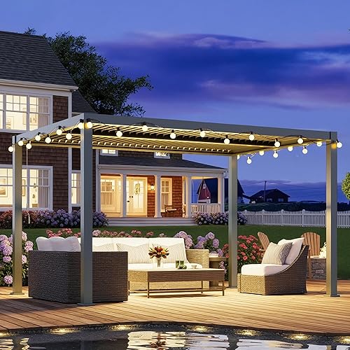 RoyalCraft 10' x 13' Louvered Pergola, Heavy-Duty Aluminum Outdoor Pergola, Metal Hardtop Gazebo with Adjustable Roof for Patio Deck Garden Yard, Grey