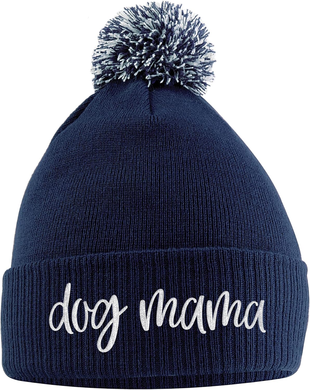 Dog Mama Bobble Hat, Dog Walking Accessories Birthday Gifts for Dog Mum Warm Winter Knitted Beanie Hat with Faux Fur Pom Pom for Womens Girls Mothers Day