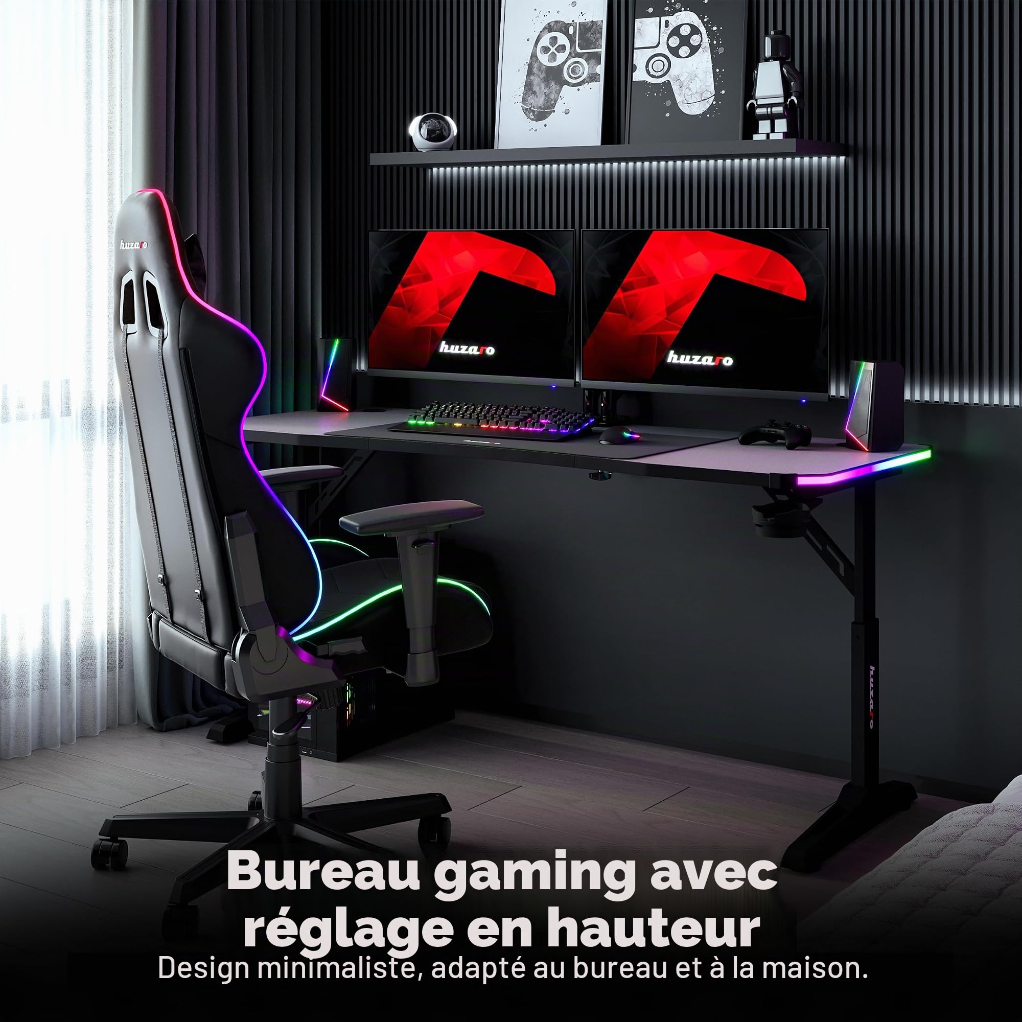 huzaro Hero 4.6 RVB Bureau Gaming réglable en Hauteur, Gestion des câbles