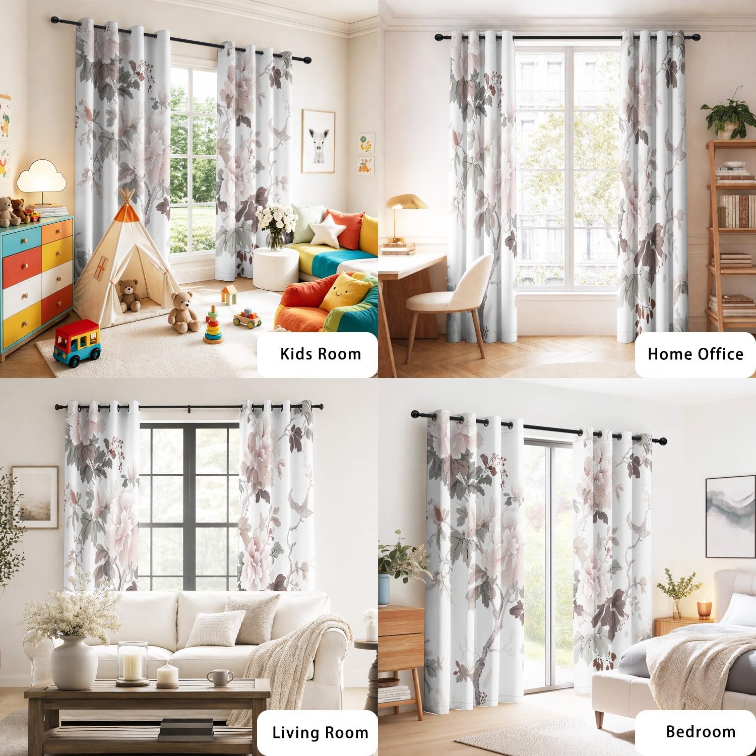 Generisch Große Pfingstrosen, zartes Rosa & Creme Verdunkelungsvorhänge – 2er Set Ösenvorhänge Klassisch, Traditionell, Pfingstrose Blickdicht & Thermoisolierend B 100 x H 245 cm