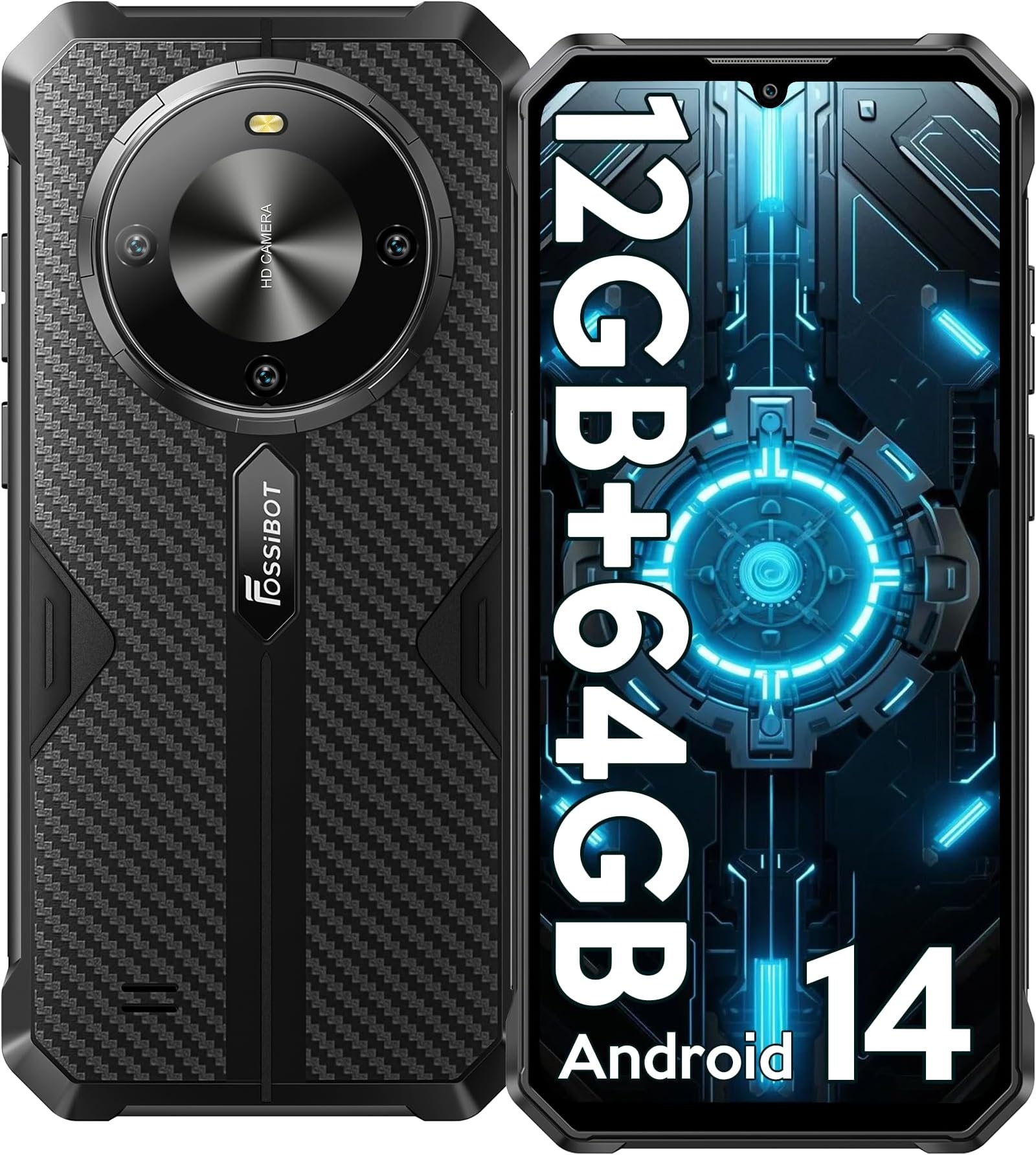 FOSSiBOT F105 Rugged Smartphone - 10300mAh Battery Mobile Phones, 6.74'' HD+ Screen, 12(4+8) GB+64GB/TF 1TB Rugged Phone, 20MP+8MP Camera, 4G Dual SIM Android 14 Phone Unlocked, IP68/IP69K, OTG/GPS
