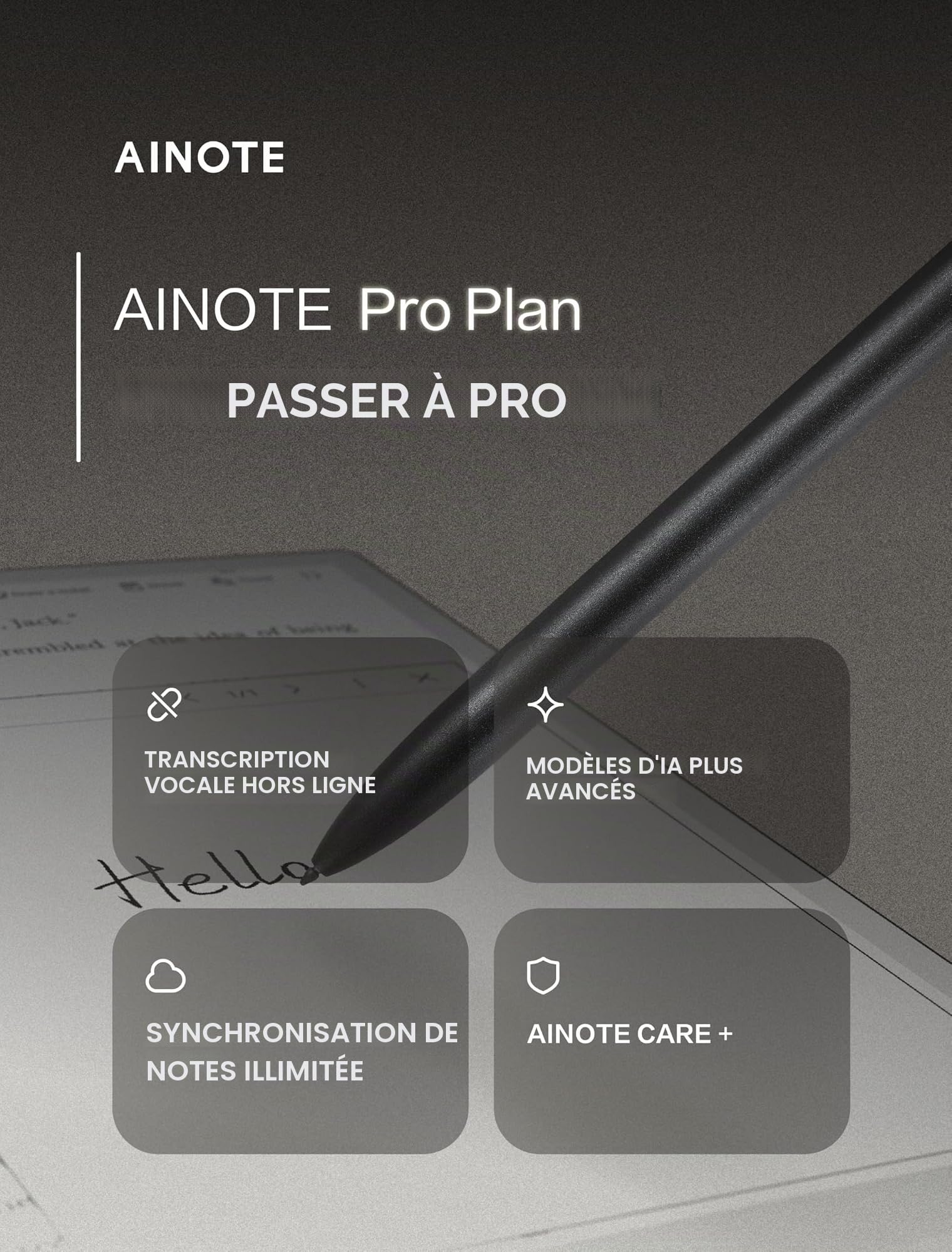 iFLYTEK AINOTE 2 10.65" Papier Tablette de Prise de Notes IA pour Réunions Ultra-Mince 4.2 mm Bloc-Notes Numérique avec Voix-Texte Transcription 16 Langues Écriture Manuscrite-Texte (Stylet Inclus)