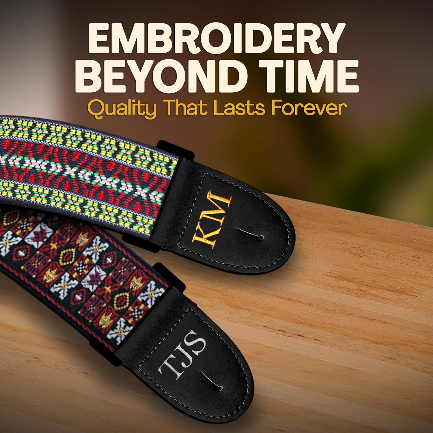 Personalized Guitar Strap California Weave Vintage including - 2 Picks + Locks + Secure Button. Add Your Text and We Make It Especially For You Get Your Own Custom Strap, No Shipping Cost!