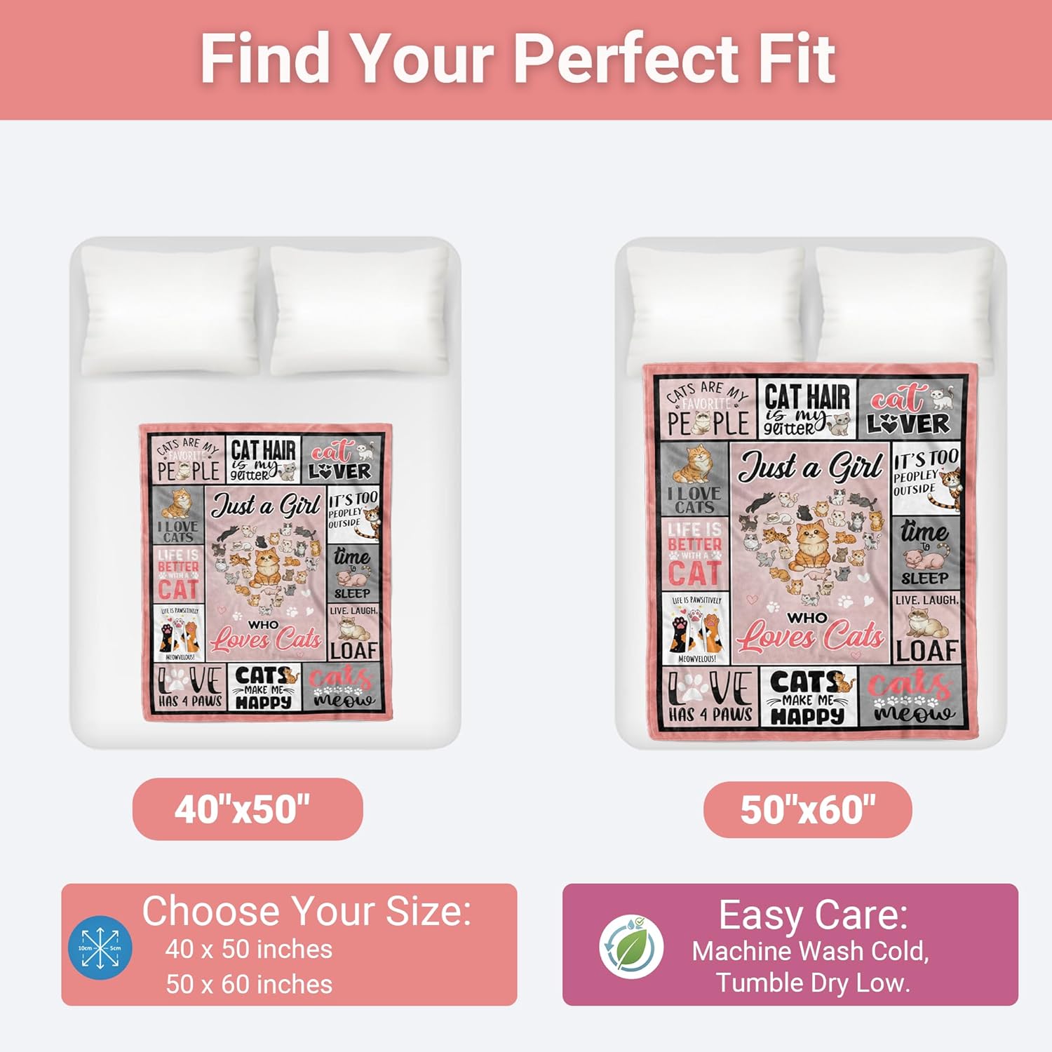 Cats Blanket for Girls & Women, Cute Cats Lover Gifts for Kids, Teens, Flannel Throw Blanket 40x50 Inch - Image 7