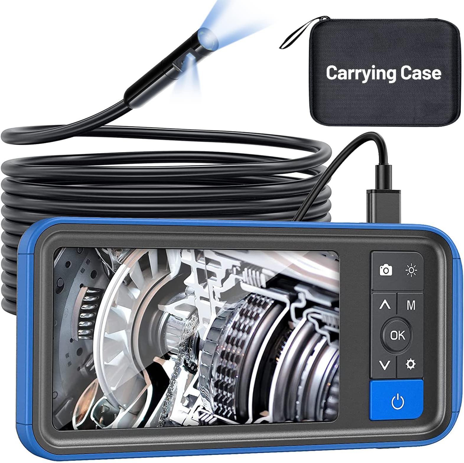 Dual Lens Endoscope Camera with Light, Teslong 4.5" HD Snake Borescope Inspection Camera, Automotive Scope Cam with Flexible Cable, Home Waterproof Fiber Optic for Sewer Drain Pipe (16.5FT)