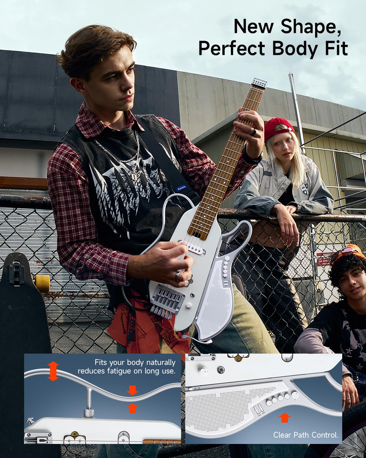 DONNER HUSH X LIVE Guitarra Eléctrica con Altavoz Desmontable, Blanco