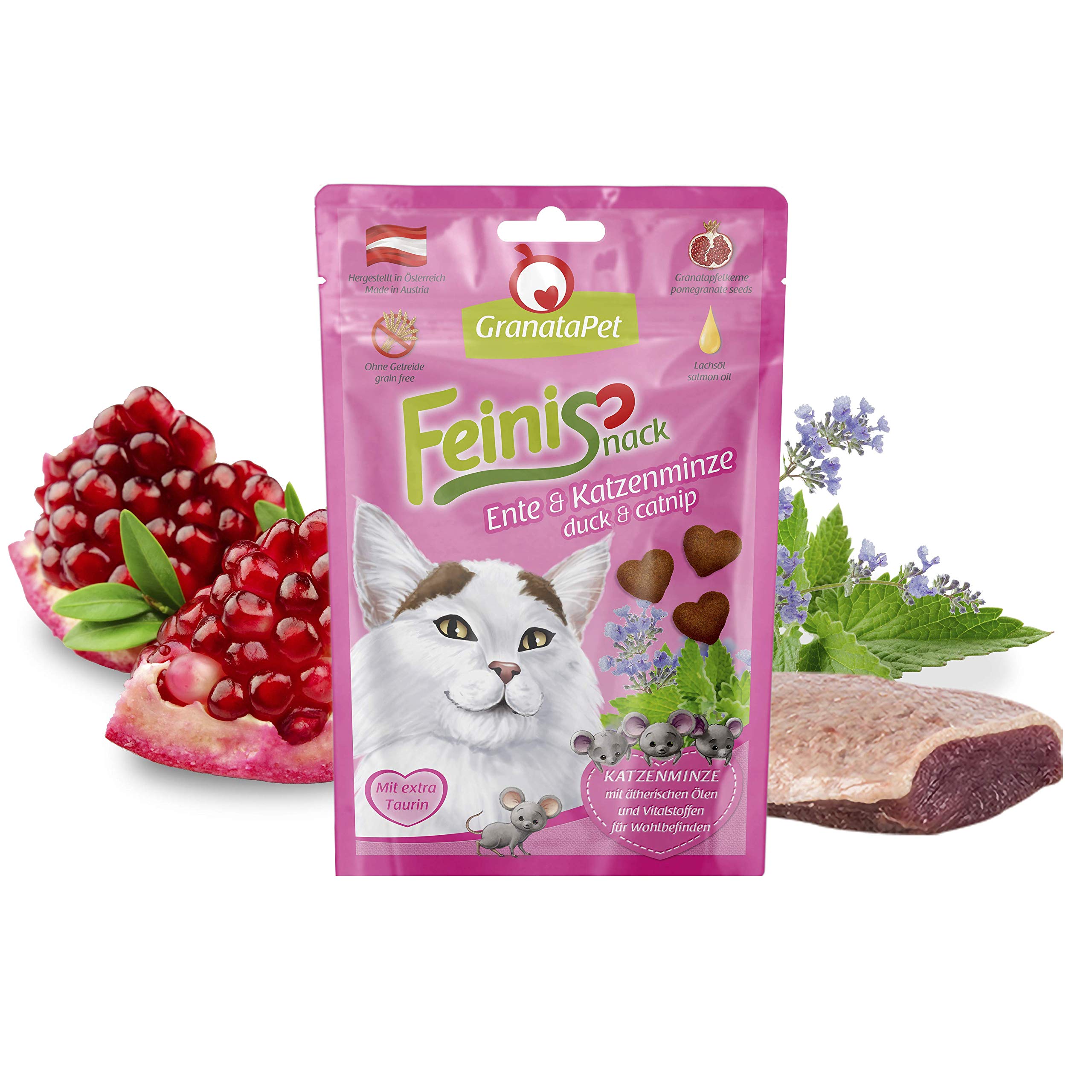 Granatapet Feinisnack Kaczka I Kocimiętka, 50 G, Smakołyk Dla Kotów, Tradycyjna Przekąska Dla Kotów, Bez Zbóż I Dodatków Cukru, Nagroda Za Fantazyjne Aksamitne Łapy
