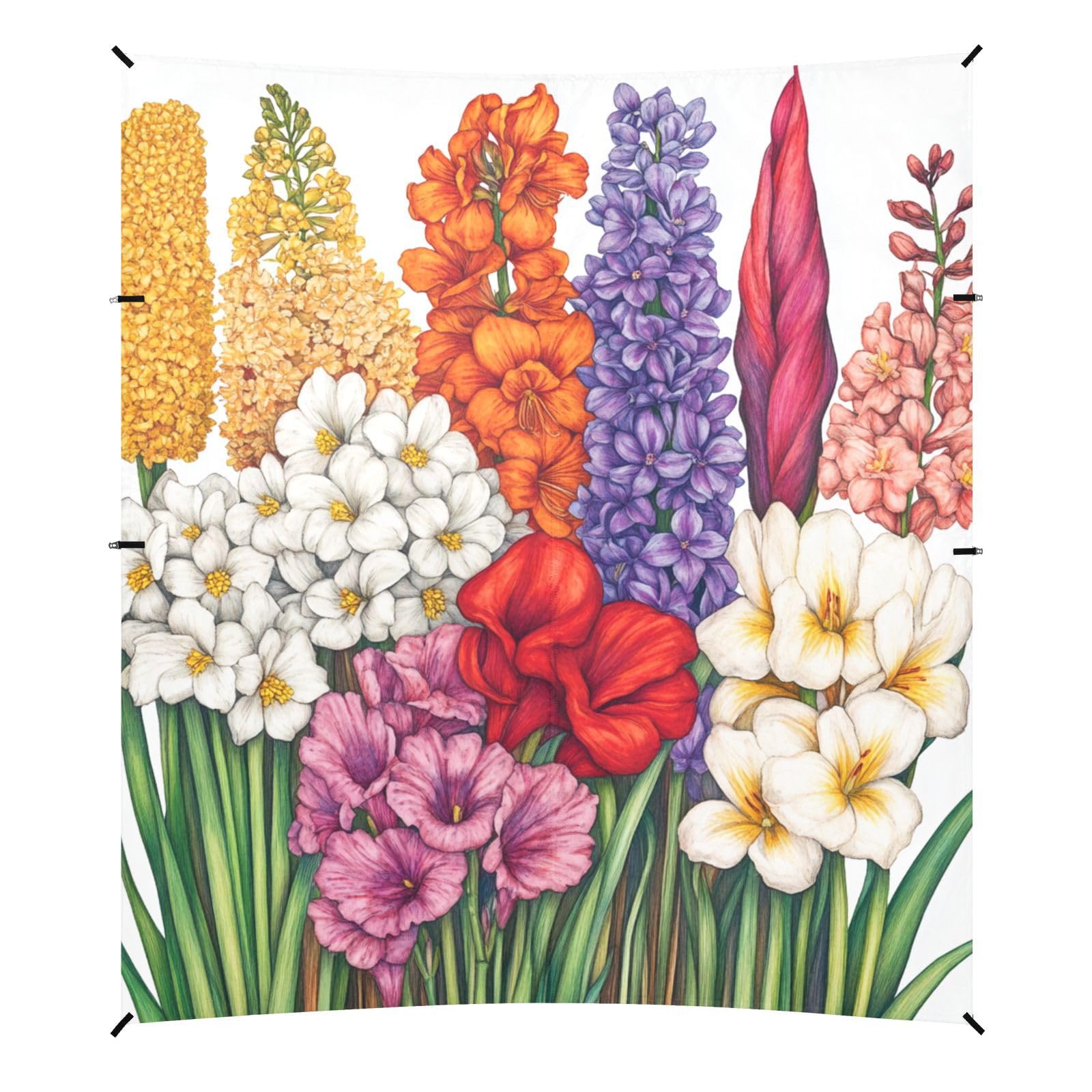 Spring Flowers Hyacinths Calla Lily Amaryllis Beach Cabana Tent UPF50+ Waterproof Sun Shade with Sand Shovel for Family Trips, Picnics & Camping