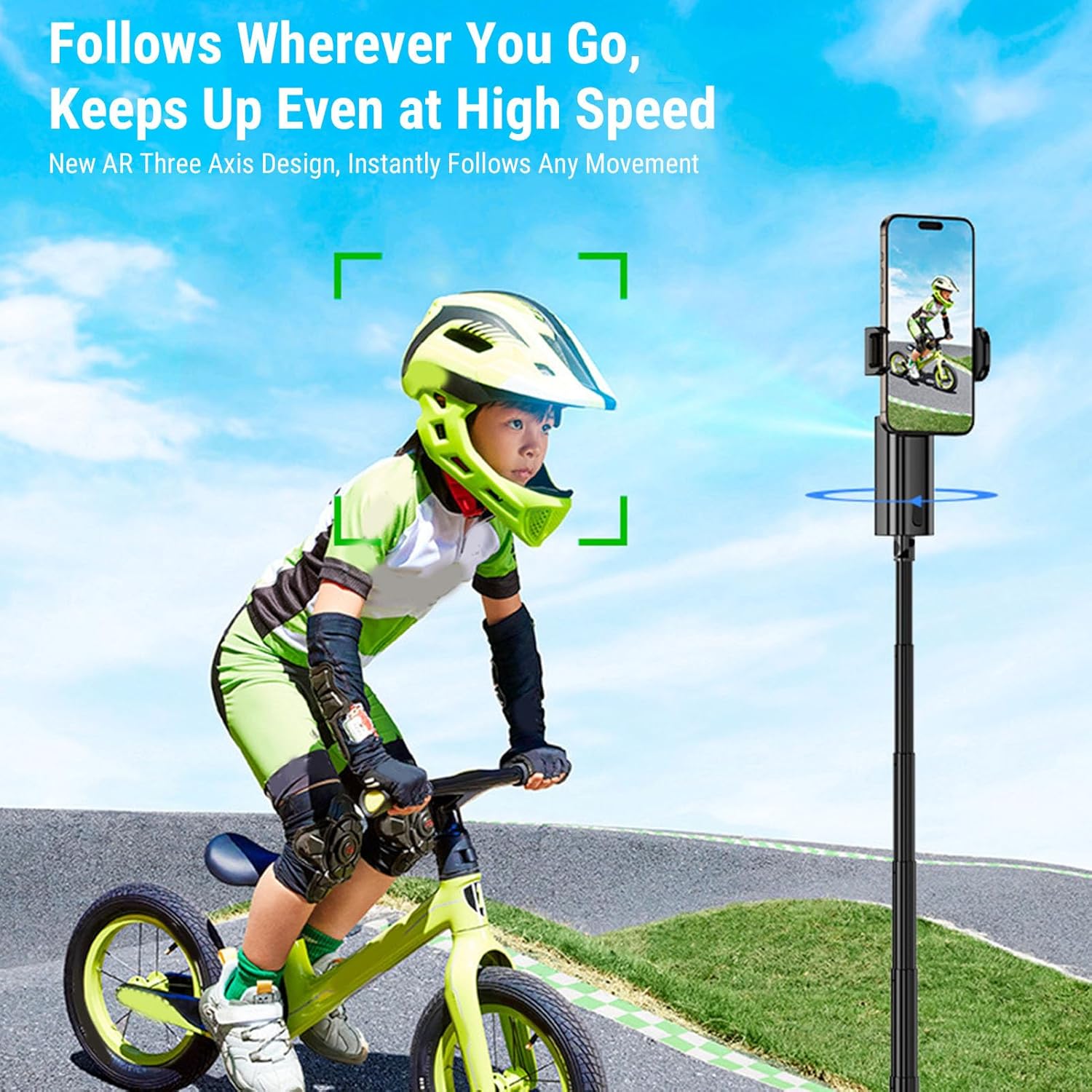 Luqeeg Phone Selfie Stick Quadripod, 1.5m Extendable 360 Rotatable Cell Phone Holder Stand, with Ai Face Tracking Gesture Control Bluetooth Remote Travel Accessories for Video Live