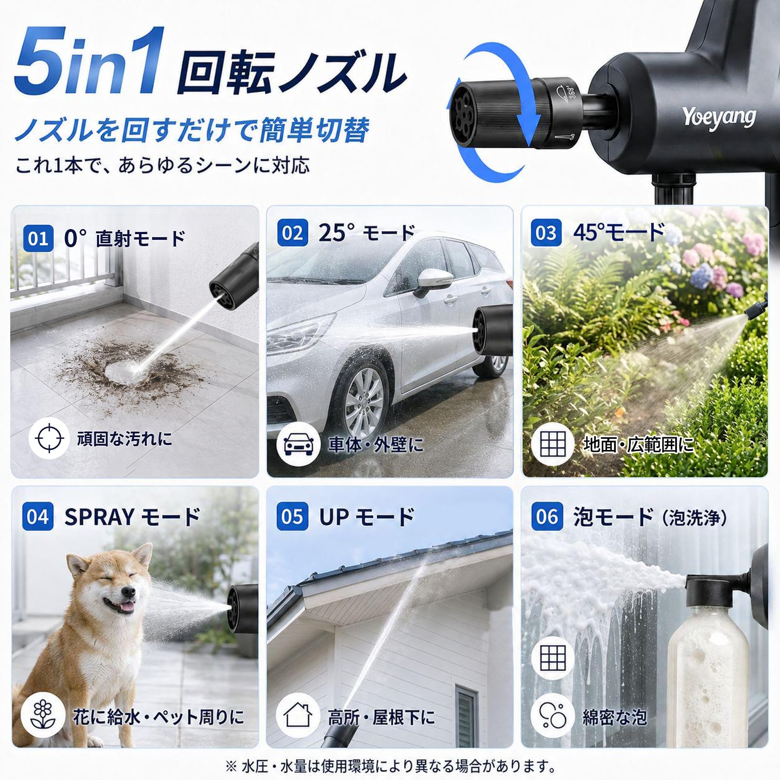 Amazon | Yoeyang コードレス高圧洗浄機 折りたたみ式【業界最軽量660g
