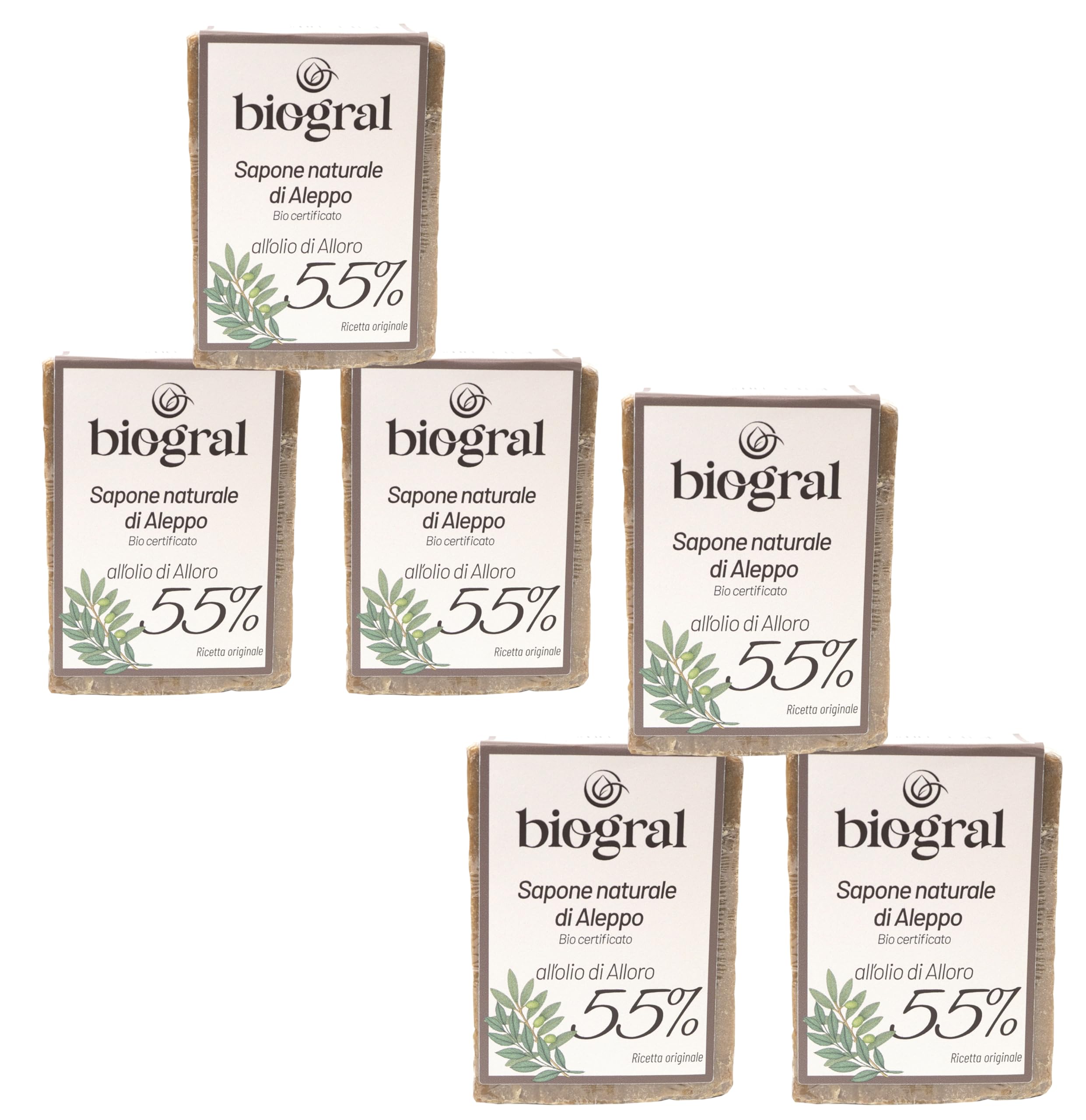Sapone Naturale Ricetta Originale, 55% Alloro - 6 Pezzi