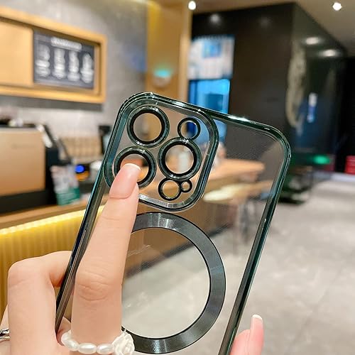 Miniatura 4 de Uioeua - Funda magnética transparente compatible con iPhone 13 Pro Max, chapado de lujo, transparente, a prueba de golpes, con protector completo de