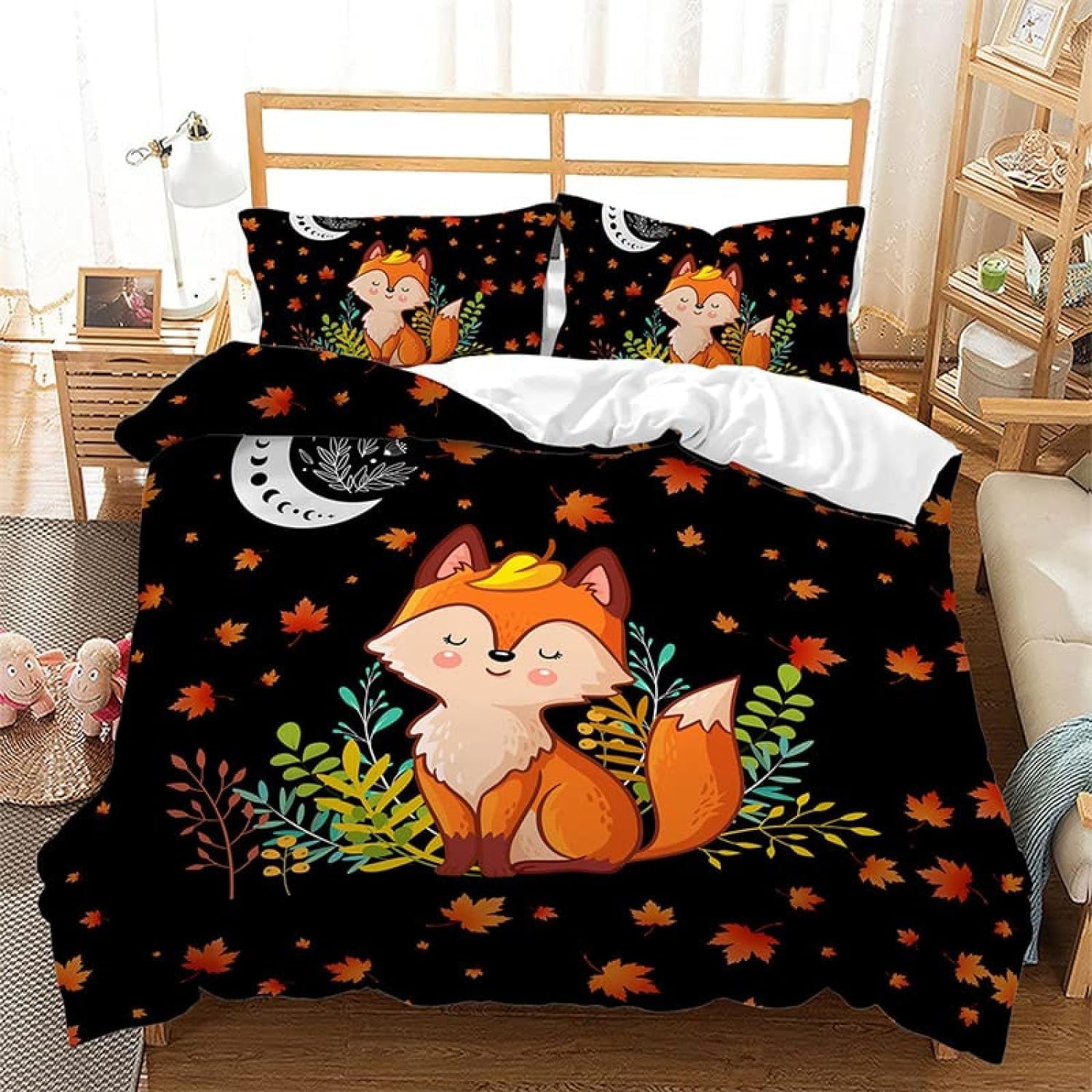 Housse de couette 140x200 renard aux finitions soignées et motif imprimé haute définition