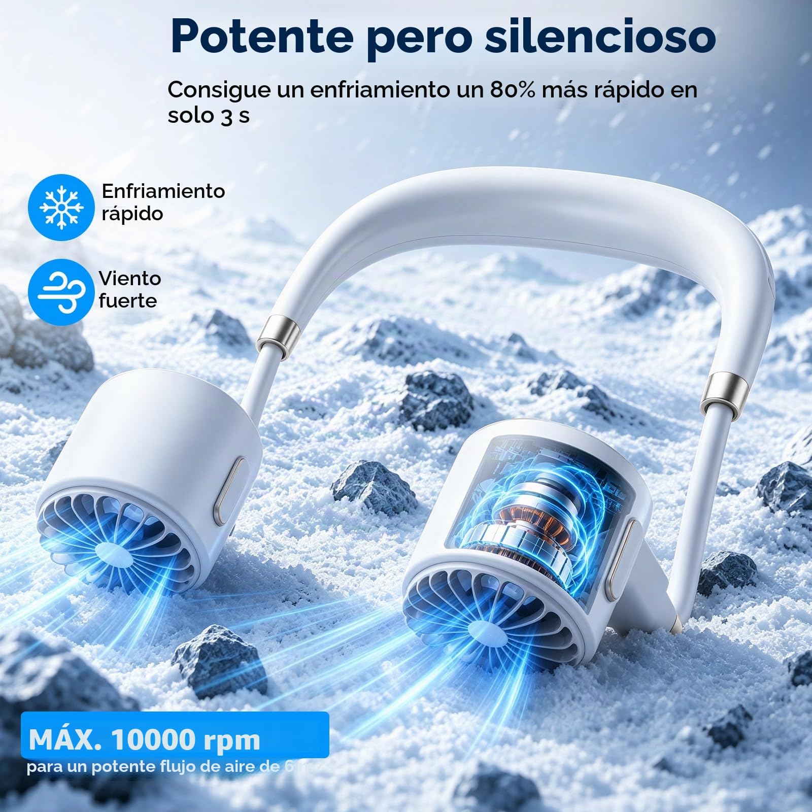 Ventilador de Cuello Silencioso, Ventilador Cuello Portátil 6 Velocidades, 10000 RPM, Batería 4000mAh (5-16H), Ventilador de Cuello con Batería de Larga Duración, Neck Fan para Hombre Mujer Amazon