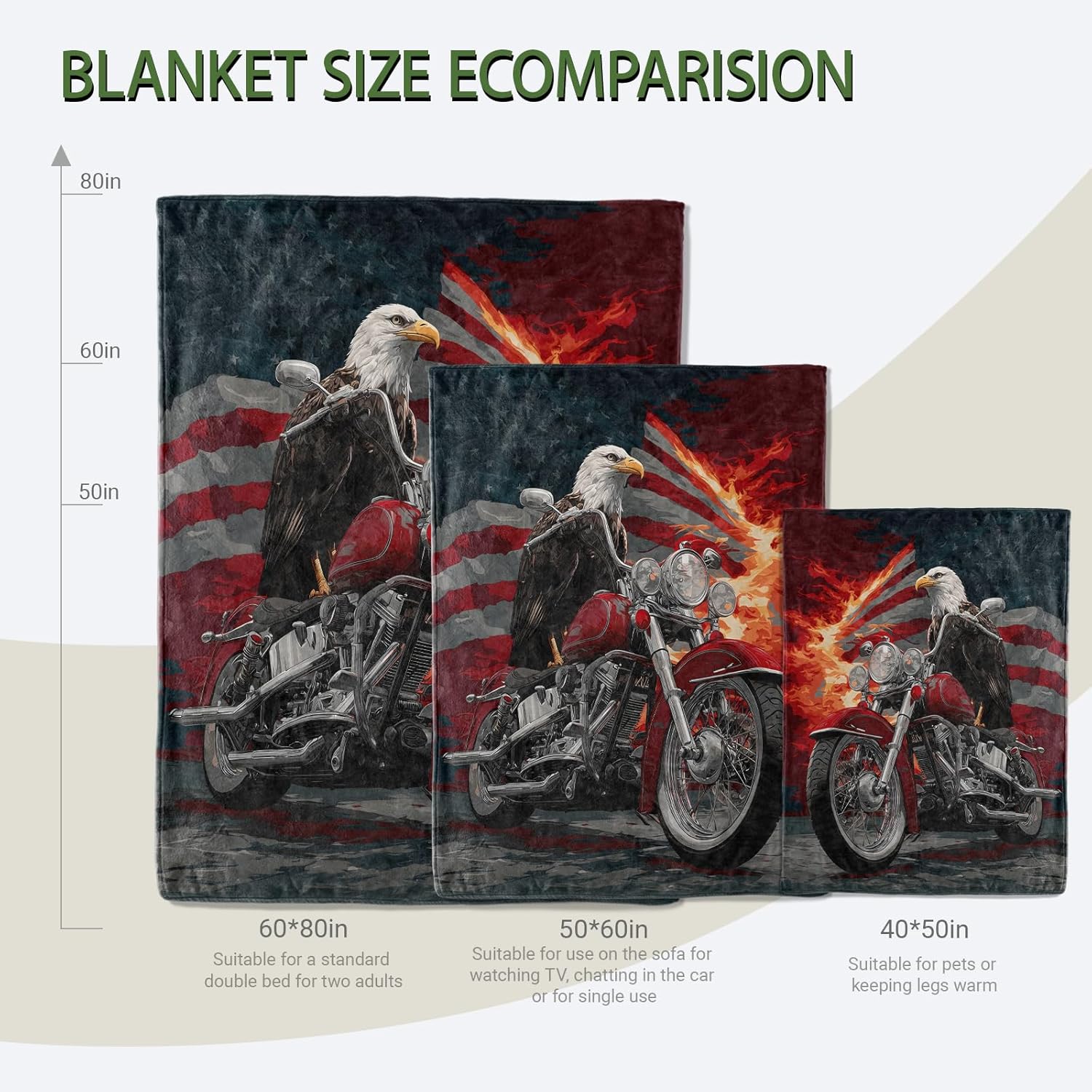 Patriotic Bald Eagle Throw Blanket Soft Lightweight, Animal Motorcycle Blankets for Bedroom Living Room Sofa Office, American Flag Cozy Throws, Home Accent and Men Veterans Gifts, 50 X 60 Inch