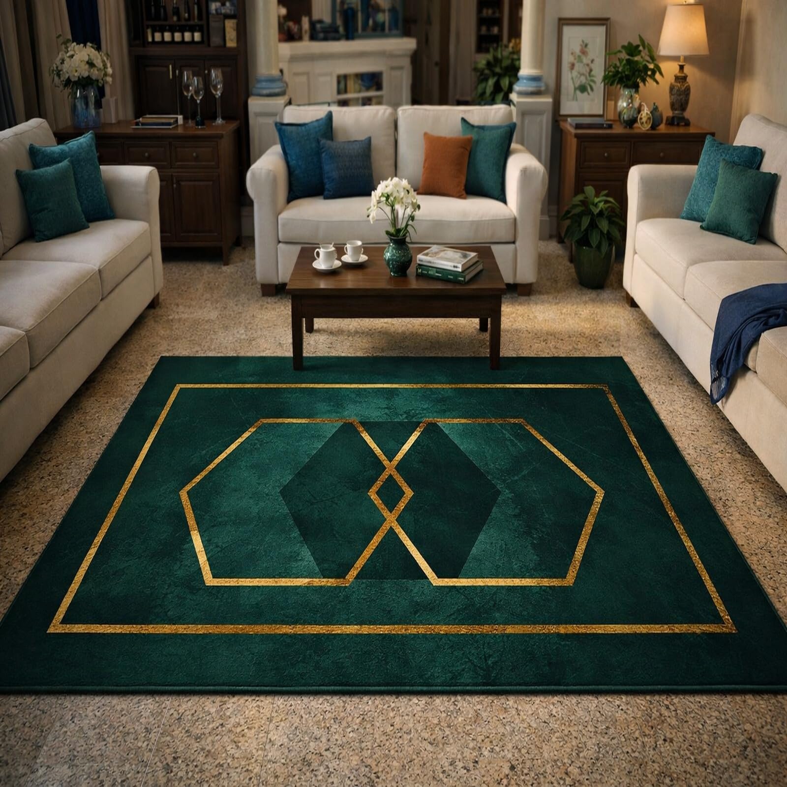 Alfombra de fácil cuidado Rururug 140x200 de pelo corto verde geométrico