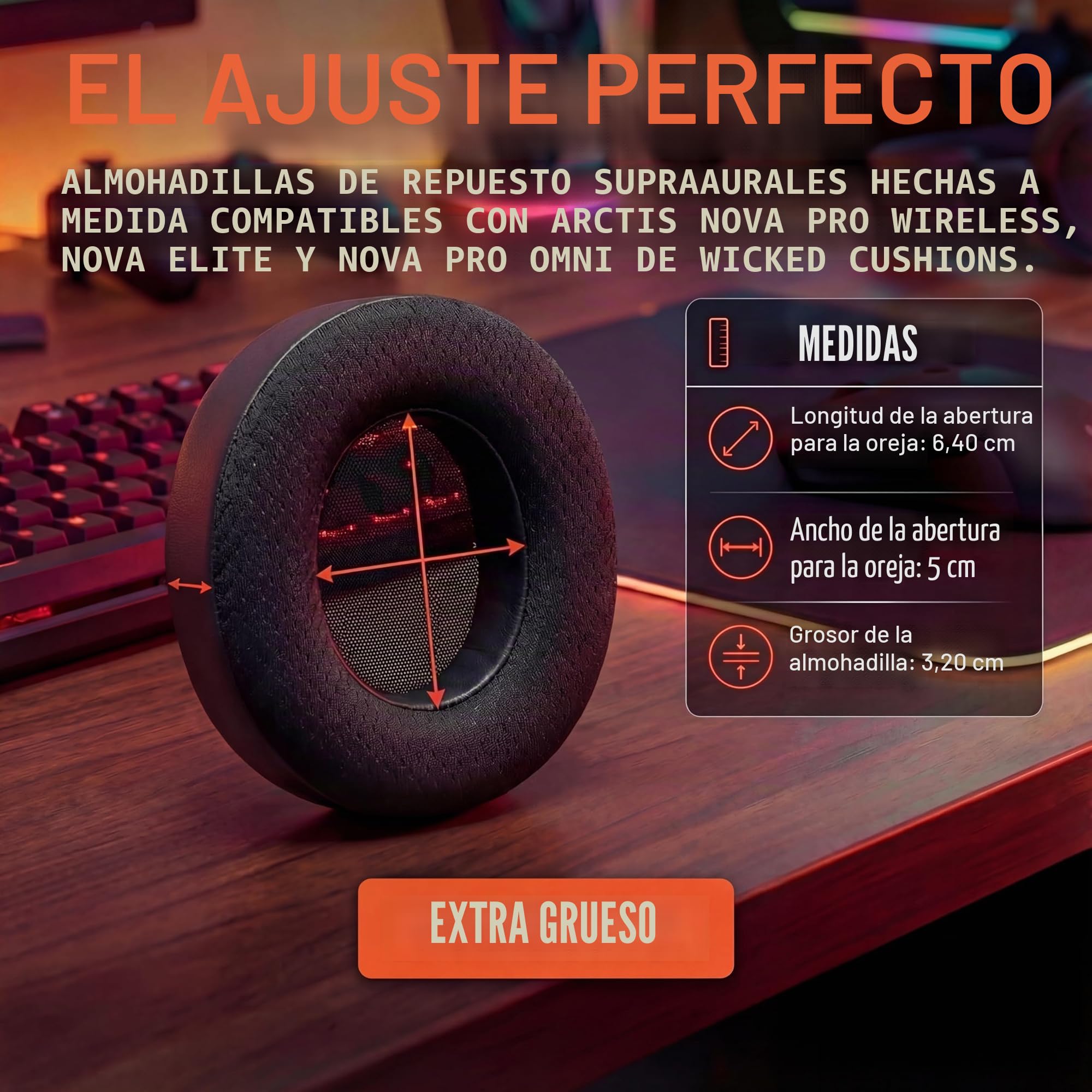 WC Freeze Nova Pro Wireless - Almohadillas de Gel refrescante para Arctis Nova Pro Wireless y Nova Elite (no compatibles con Otros Modelos), de Wicked Cushions, Extra Gruesas y cómodas | Black