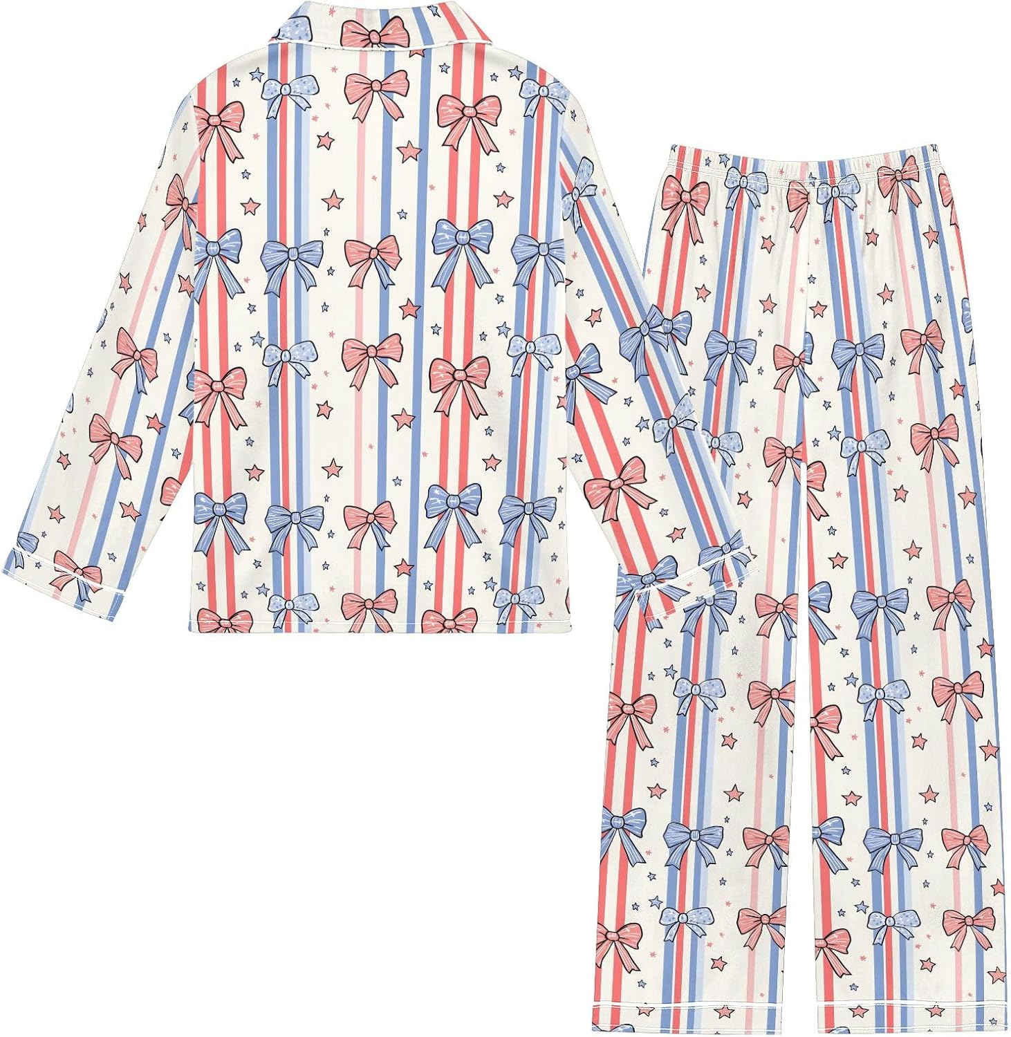 Kids Casual Satin Wear Set Blue Orange Stripe Bows Pattern Unisex Relaxed Fit Clothing