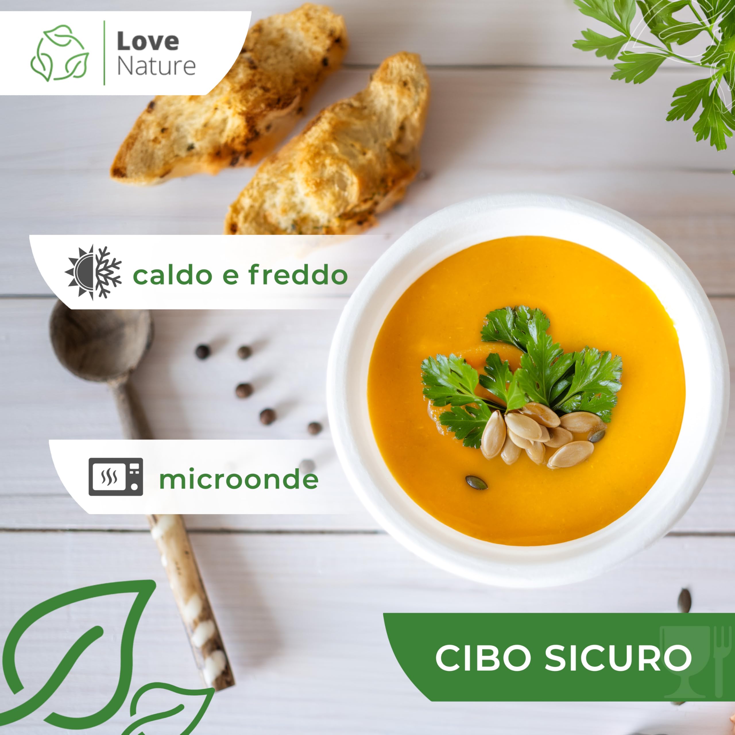 Love Nature Ciotole Usa e Getta di Polpa Canna di Zucchero 350 ml - 500 Pezzi di Ciotole Monouso Ecologico - Stoviglie Usa e Getta