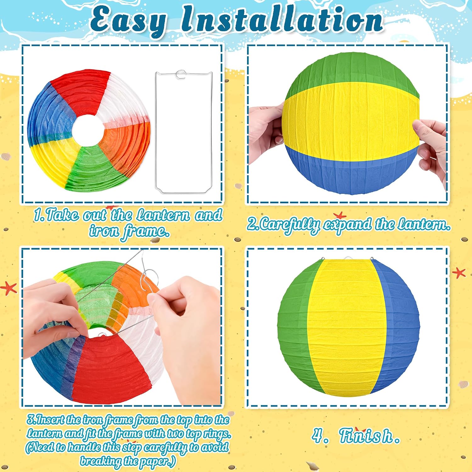 15Pcs Pool Summer Party Decorations Beach Ball Paper Lanterns | Luau Hawaiian Tropical Tiki Party,Birthday,Office,Classroom Hanging Decorations,Party Setup Decor,Bulk Supplies
