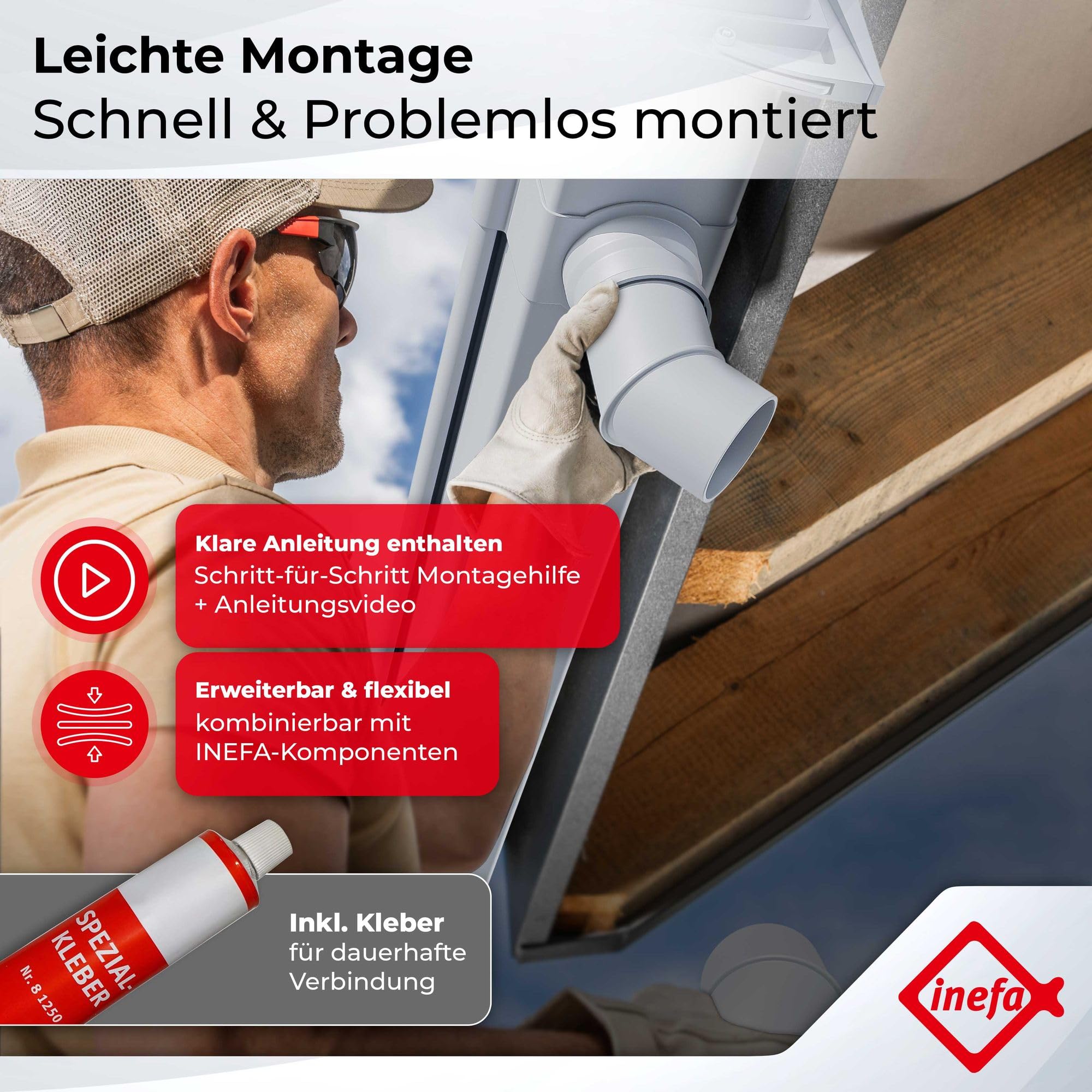 INEFA Dachrinne Kunststoff Set NW68 / 68mm – Kastenrinne 5m Anthrazit – Regenrinne mit Fallrohr Set PVC-U für Gartenhaus