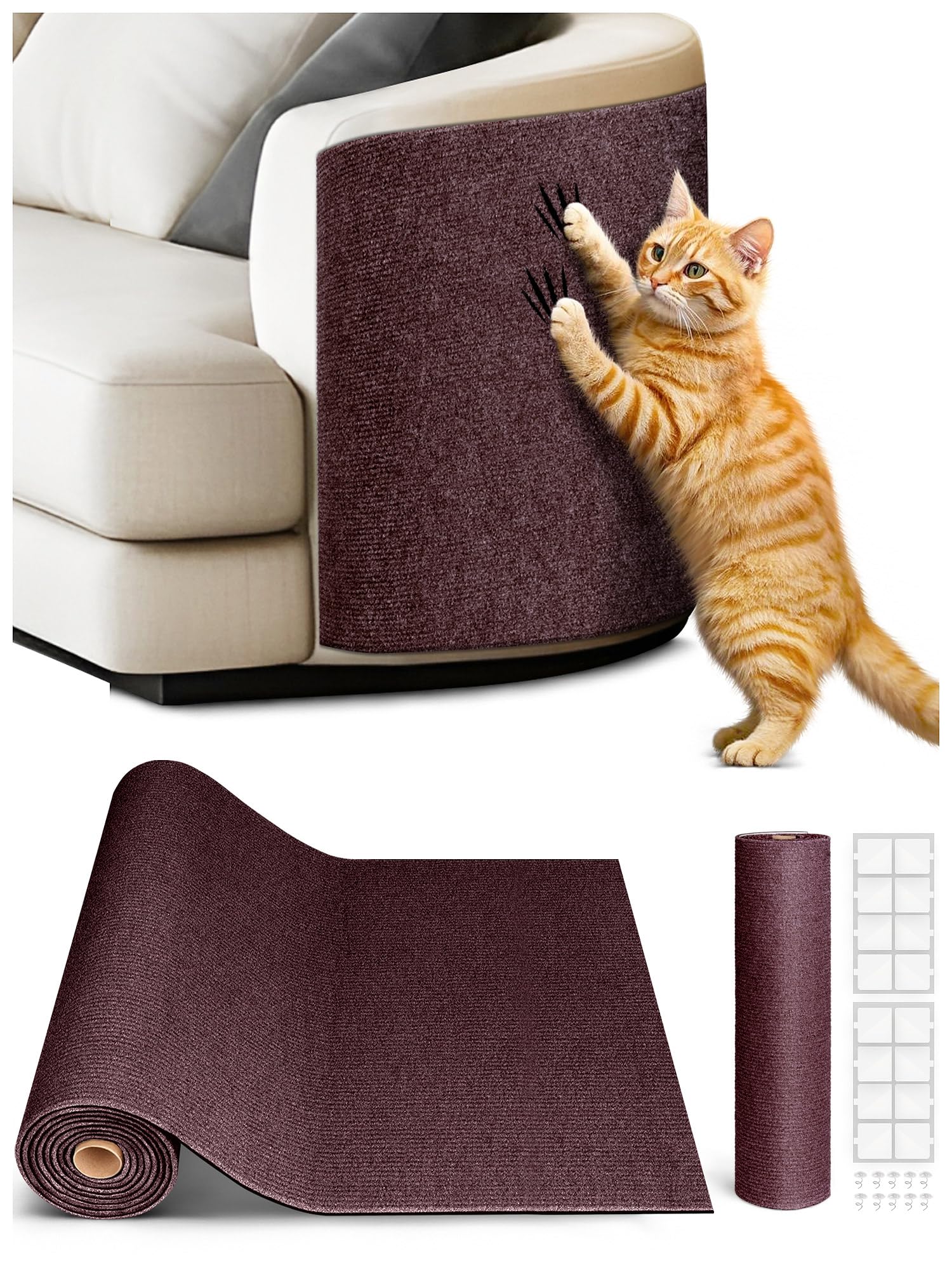 Minyii 2PCS 39.4"x15.8" Cat Scratch Mat, Trimmable Self-Adhesive Carpet, DIY Climb Cat Scratcher for Furniture Couch or Wall Protector, Covering Cat