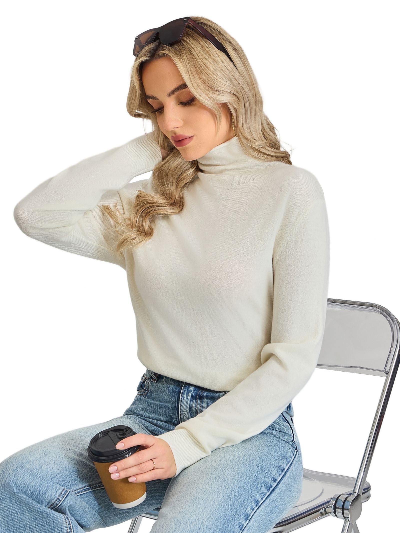 Damski Sweter Golf Ciepły Z 100% Wełny Merynosowej，Dopasowany Długorękawy Sweter Dzianinowy Z Wysokim Kołnierzem Lekki Na Jesień Zimę I Wiosnę