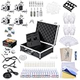 AW Tattoo Machine Kit Complete 4 Machine Guns Starts Kit 54 Color Ink Power Supply Equipment Foot Pedal Needles Grips Carry Case for Beginners Tattoo Artists