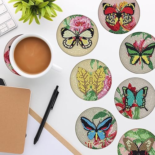Miniatura 3 de 8 posavasos de diamantes de mariposa con soporte para bricolaje, diseño de mariposas florales, diseño de diamantes, posavasos de diamante 5D,