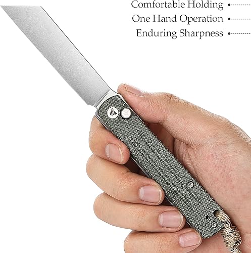 Miniatura 4 de TRIVISA Cuchillo de bolsillo plegable japonés Higonokami con bloqueo de botón para hombres o mujeres, herramienta EDC cuchillos para acampar al aire
