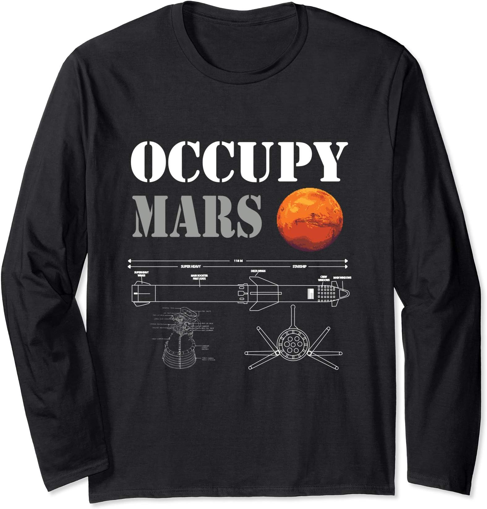 Occupy Mars SpaceOccupy Mars starship rocket Long Sleeve T-Shirt