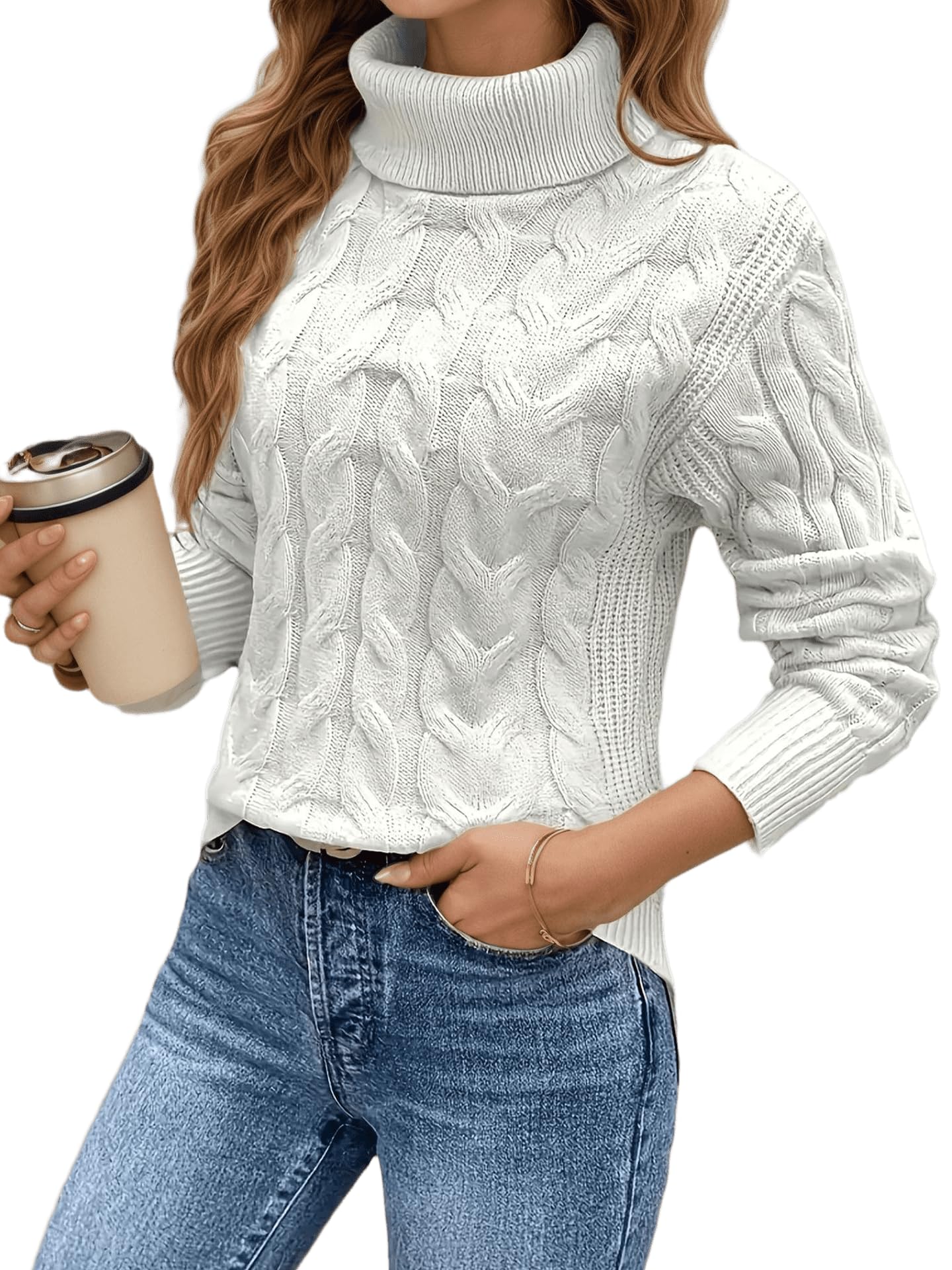 Womens Cable Knit Turtleneck Sweater Chunky Long Sleeve Pullover Tops Fall Winter Outfit 2025