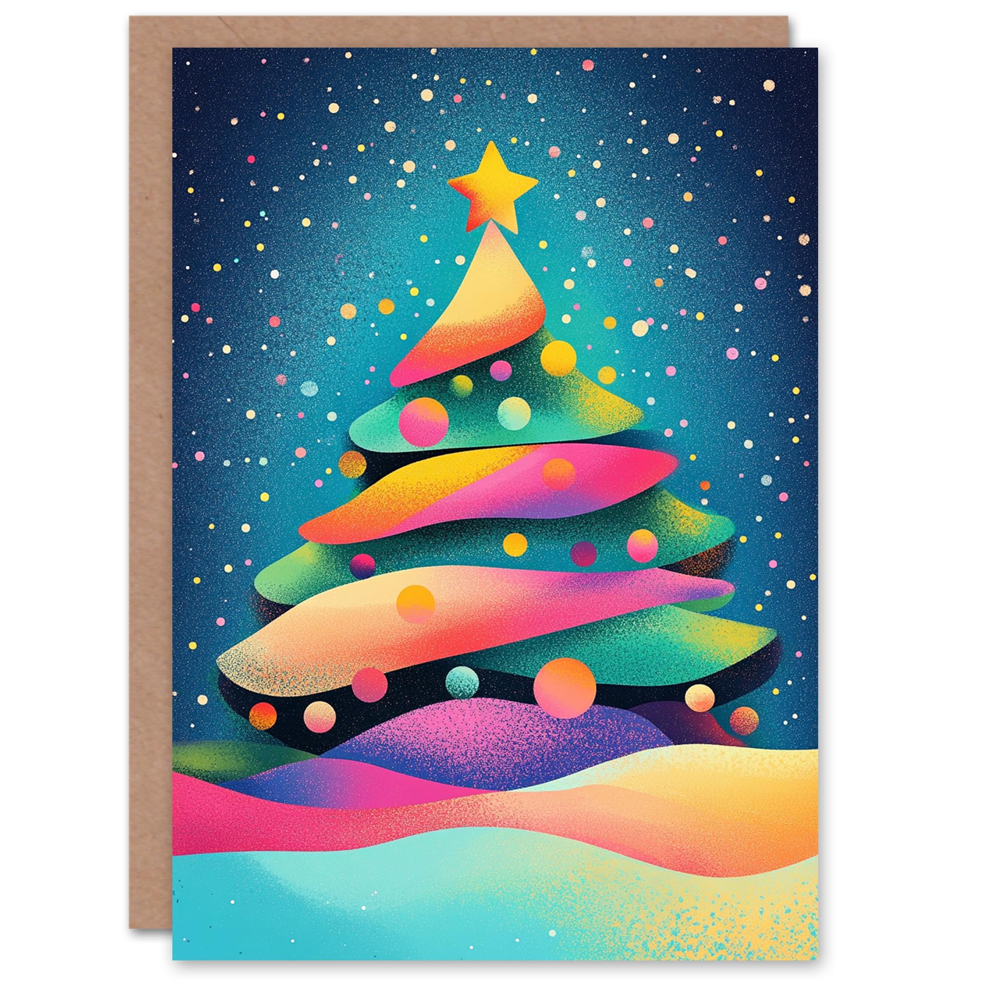 Colourful Decorated Tree Fun Modern Pop Art Festive Xmas Christmas Card