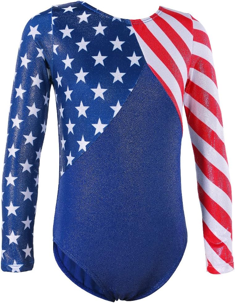 Gymnastics Leotards for Toddler Girls Patriotic Sparkle Red Blue Athletic Dancewear