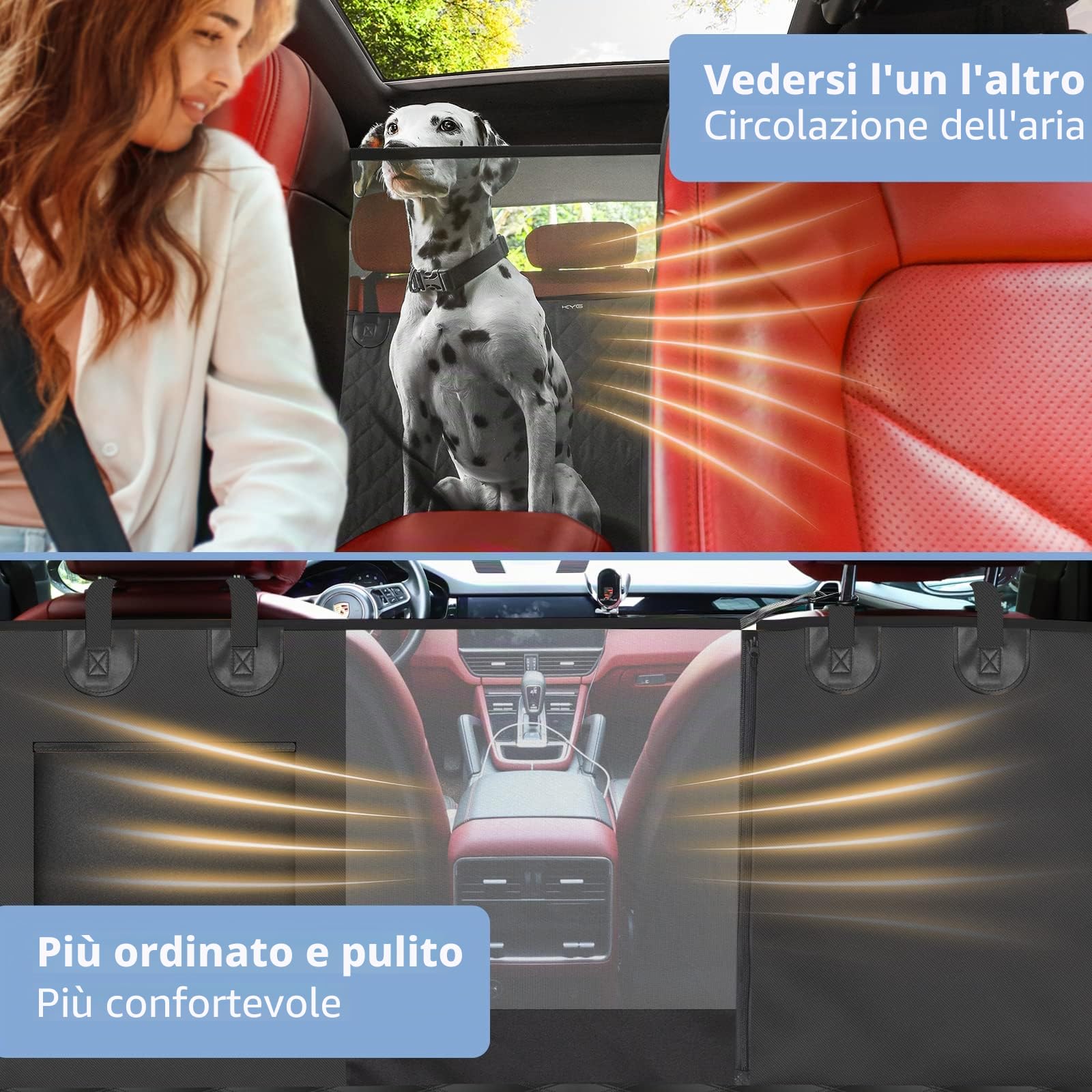 KYG Coprisedile Auto per Cani Telo Posteriore Auto per Animali Domestici Rivestimento per Sedile dell'Auto di Panno Oxford Impermeabile Antigraffiato e Antiscivolo Nero