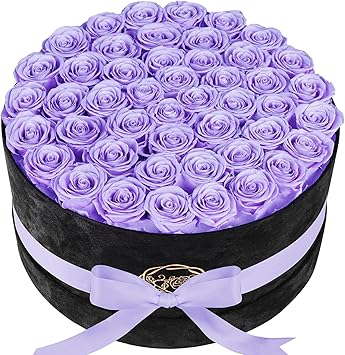 47 Flowers in a Luxury Suede Box, Birthday Gifts for Women, Preserved Flowers, Mothers Day Roses Gift for Mom, Lilac