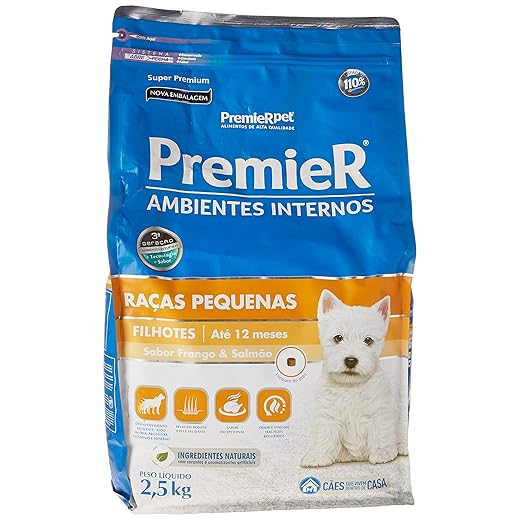 Ração Premier para Cães Filhotes de Raças Pequenas Ambientes Internos Sabor Frango e Salmão, 2,5kg Premier Pet Raça Filhotes,