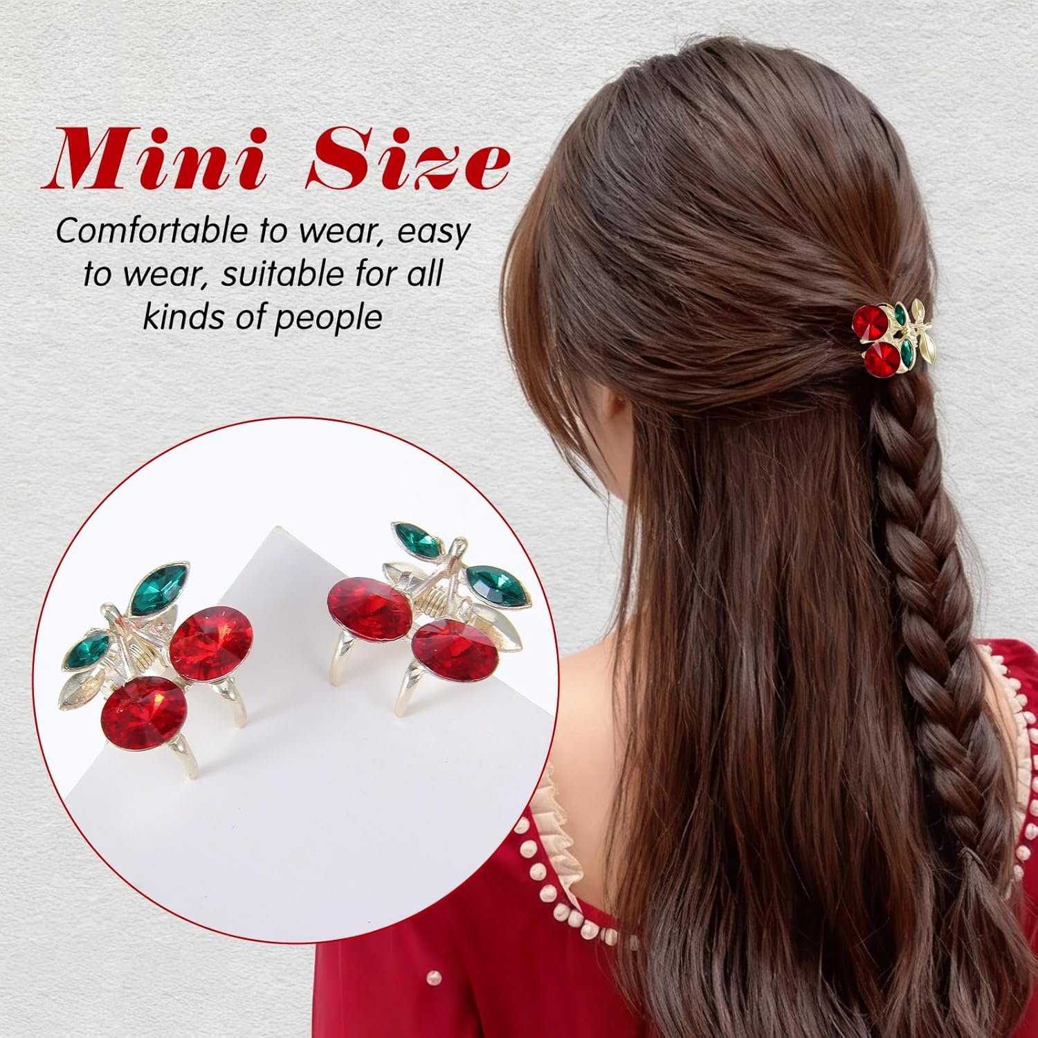 Small Cherry Hair Clips, 8 Pcs Cute Mini Cherry Claw Clips for Women Small Fruit Hair Claw Clip Decorative Rhinestone Fruit Hairs Accessories for Half Up Styles, Thick Thin Hairs, Braids - Image 3