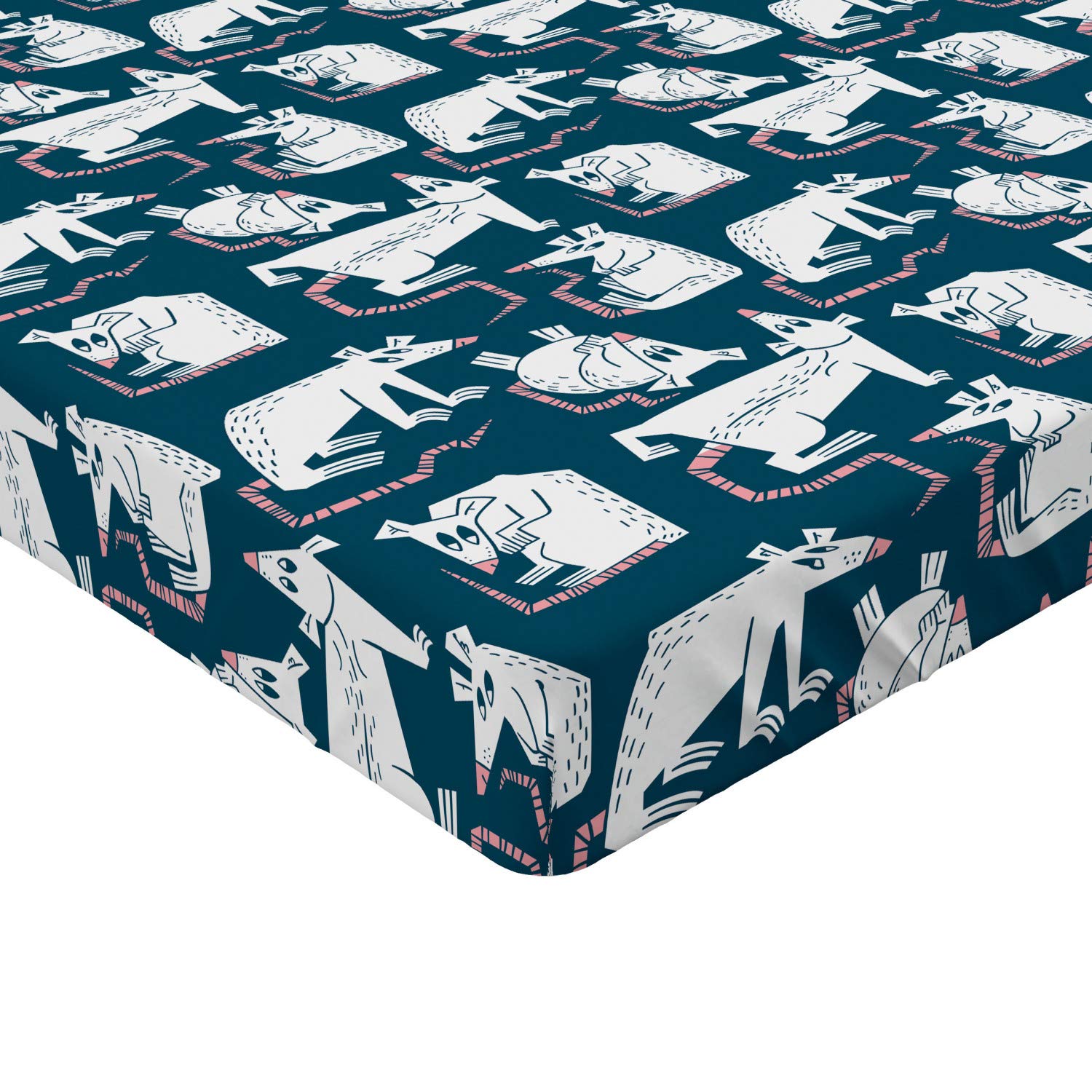 Ambesonne Rats Fitted Sheet, Themed Abstract Cartoon Mouse Pattern Print, Bed Cover with All-Round Elastic Deep Pocket for Comfort, Queen Size, Dark Teal Pastel Pink