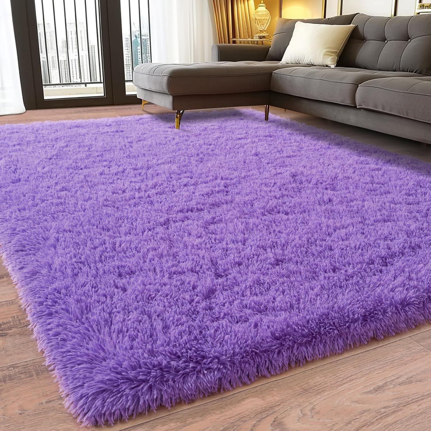 Fluffy Rugs for Living Room 6x9, Large Purple Shag Rug for Bedroom Girls Kids Playroom, Non-Slip Indoor Floor Carpet, Soft Fuzzy Shaggy Rug for Home Decor Aesthetic