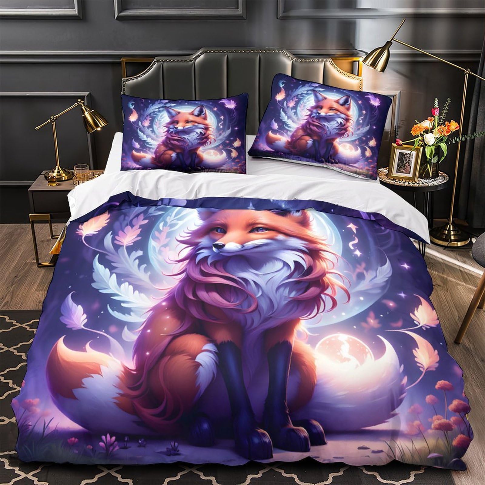 Housse de Couette Renard Fantastique 135x200cm en Microfibre avec Parure de Lit Enfant