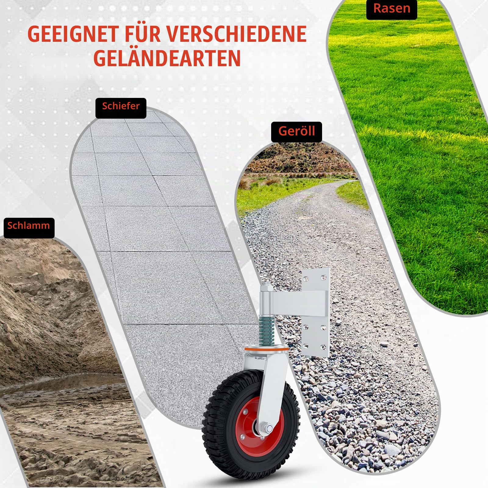 8 Zoll Zauntorrad, Lenkrollen mit Schrauben, Federgeladene Stoßdämpfer | Rohrtor-Rollen, Rad mit Robuster Federung, Für Rohrtore, Metalltore, Holztore, Zauntore, Schwingtore, 600 Pfund Tragkraft
