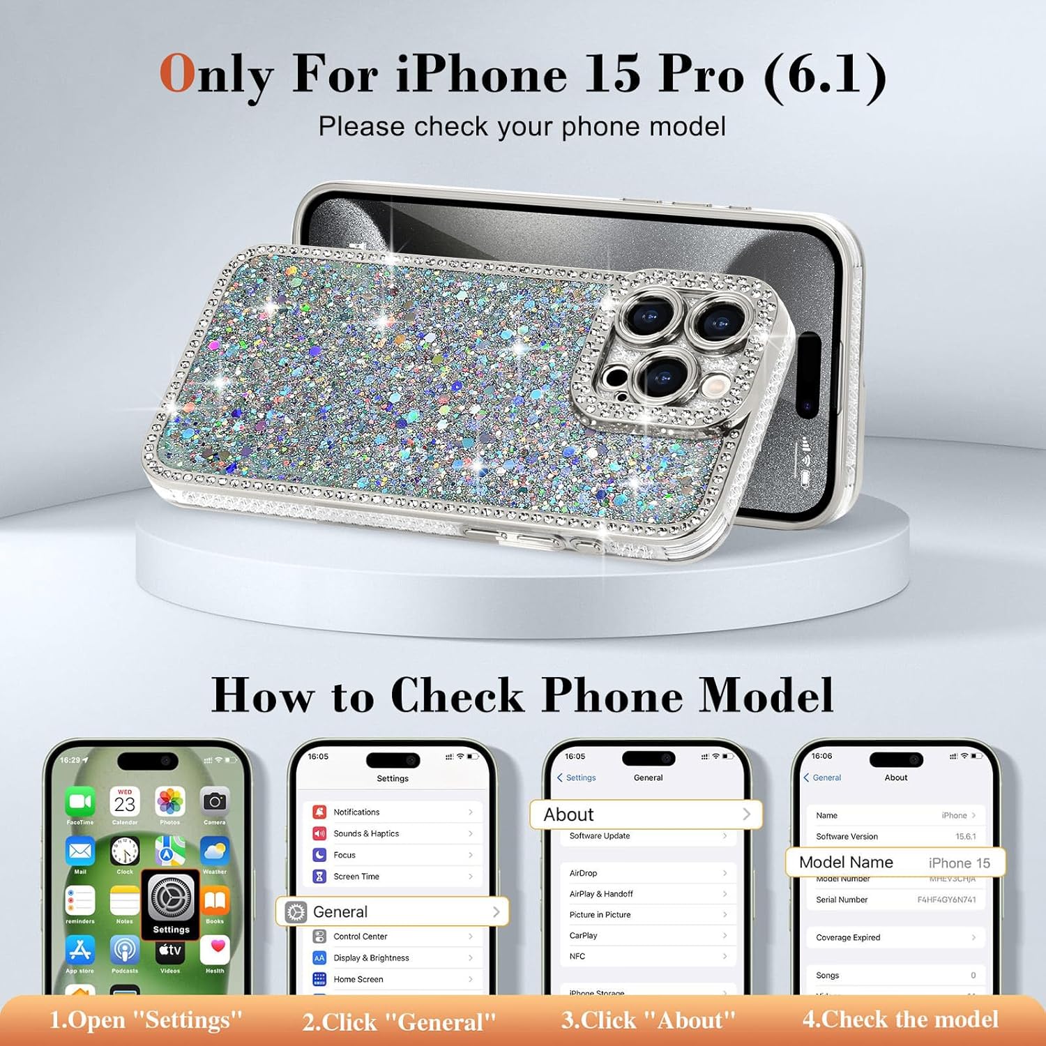 Lafunda for iPhone 15 Pro Case Glitter, Luxury Shiny Bling Sparkly Bumper Cover with Crystal Diamonds for Women Girls Soft TPU Slim Shockproof Protective Phone Case for iPhone 15 Pro 6.1", Sliver - Image 2